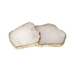 Rock crystal quartz coasters with gold trim, set of 2, view 2 | Cayen Home