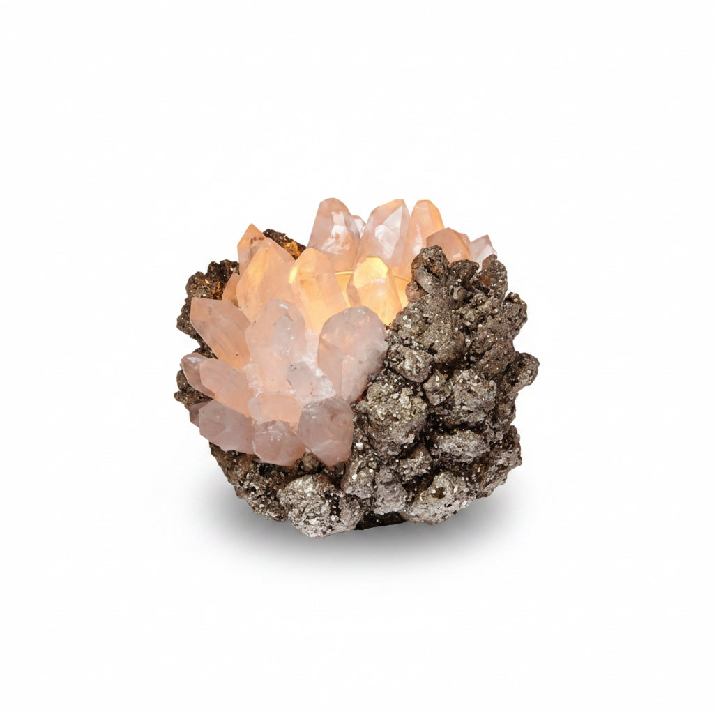 Clear quartz and pyrite votive, large, view 2 | Cayen Home