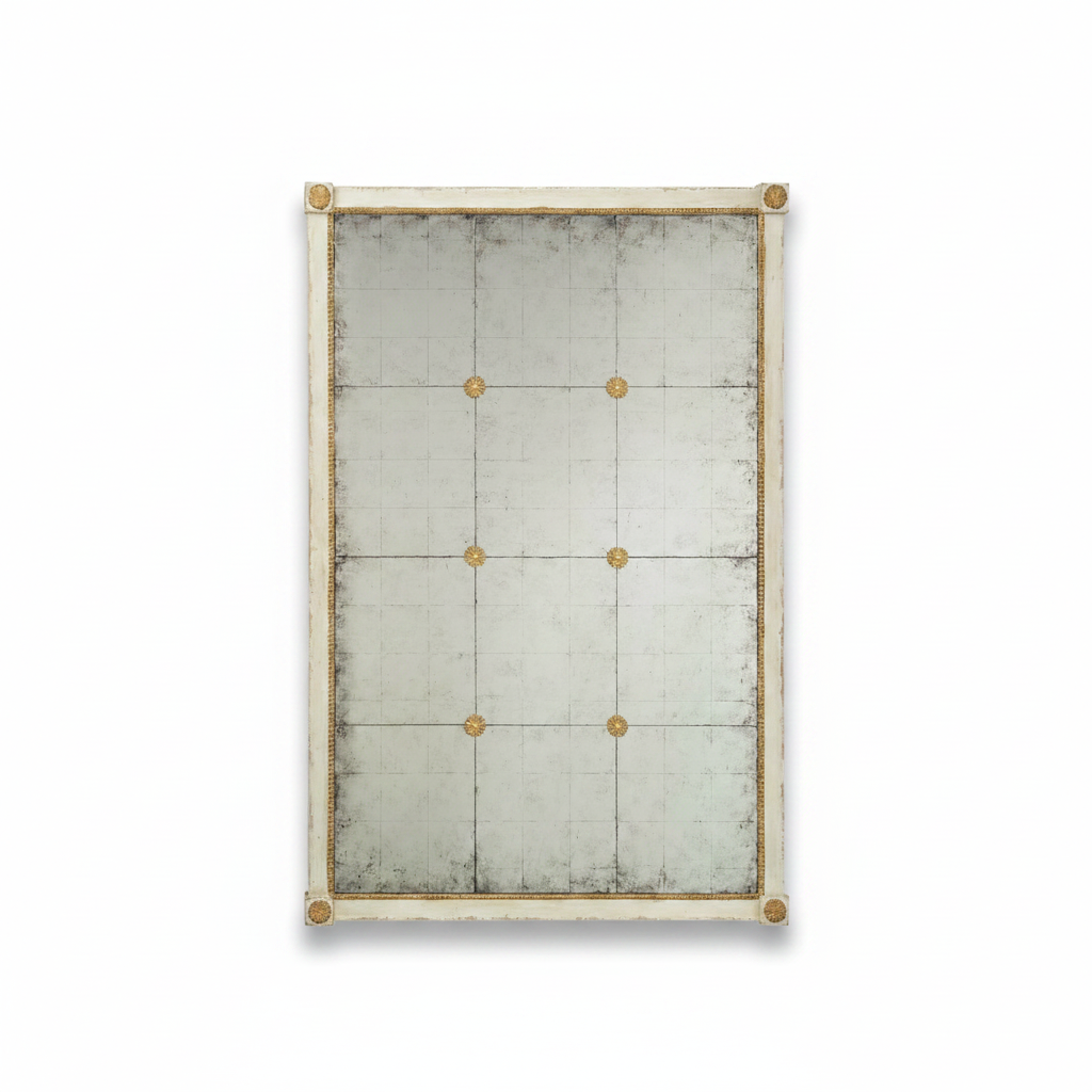 Decorative wall panel with gold accents on a white background