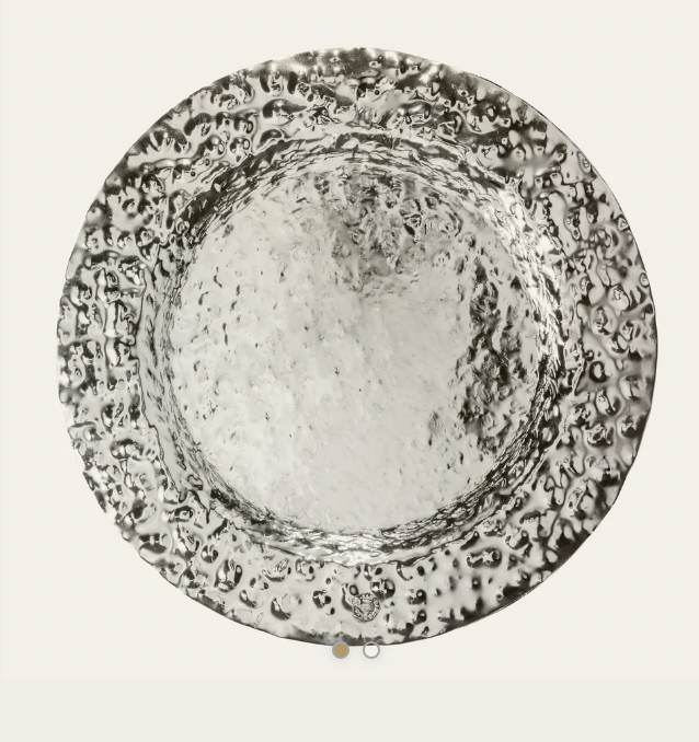 Jan Barboglio double hammered charger, nickel, 14 inch | Cayen Home