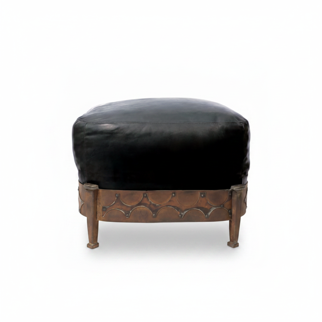 Jan Barboglio Nelson ottoman with black leather cushion | Cayen Home