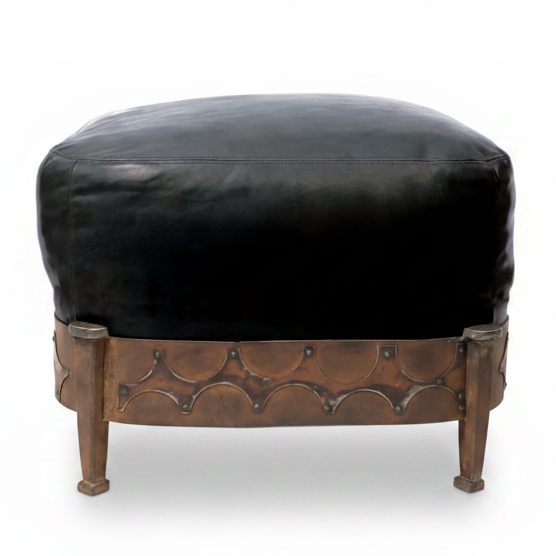Jan Barboglio Nelson ottoman with black leather cushion | Cayen Home