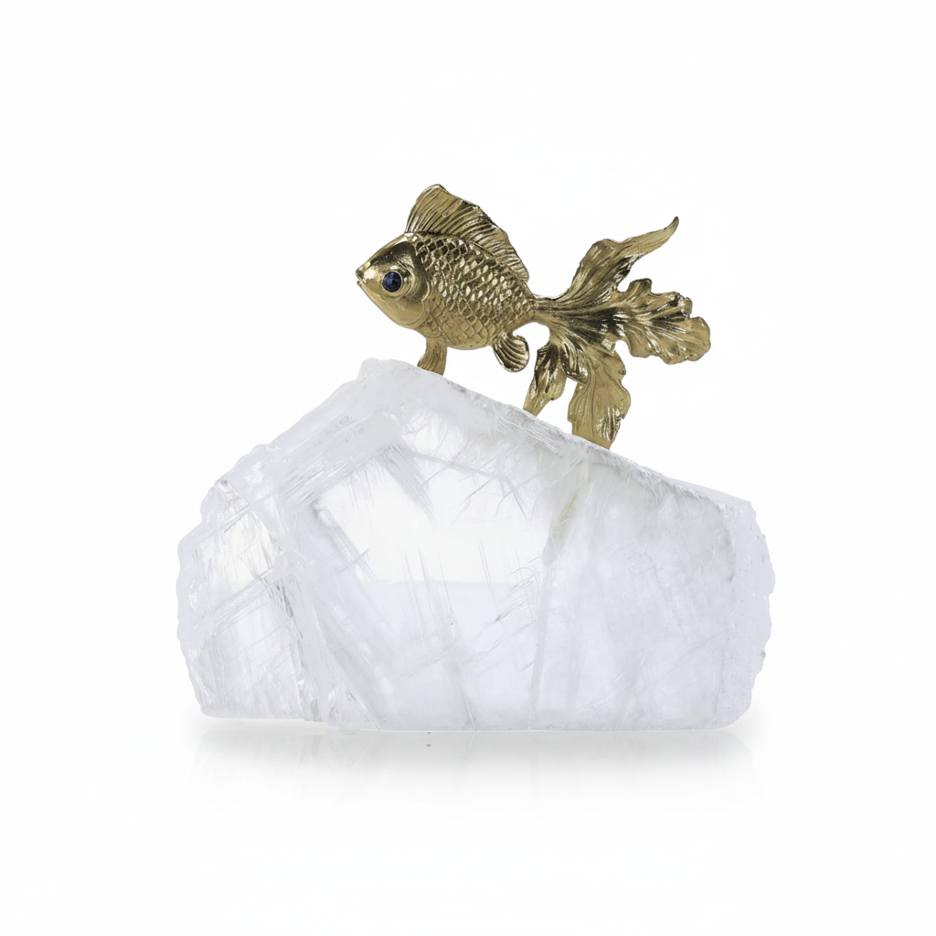 John-Richard Goldfish sculpture II on selenite | Cayen Home