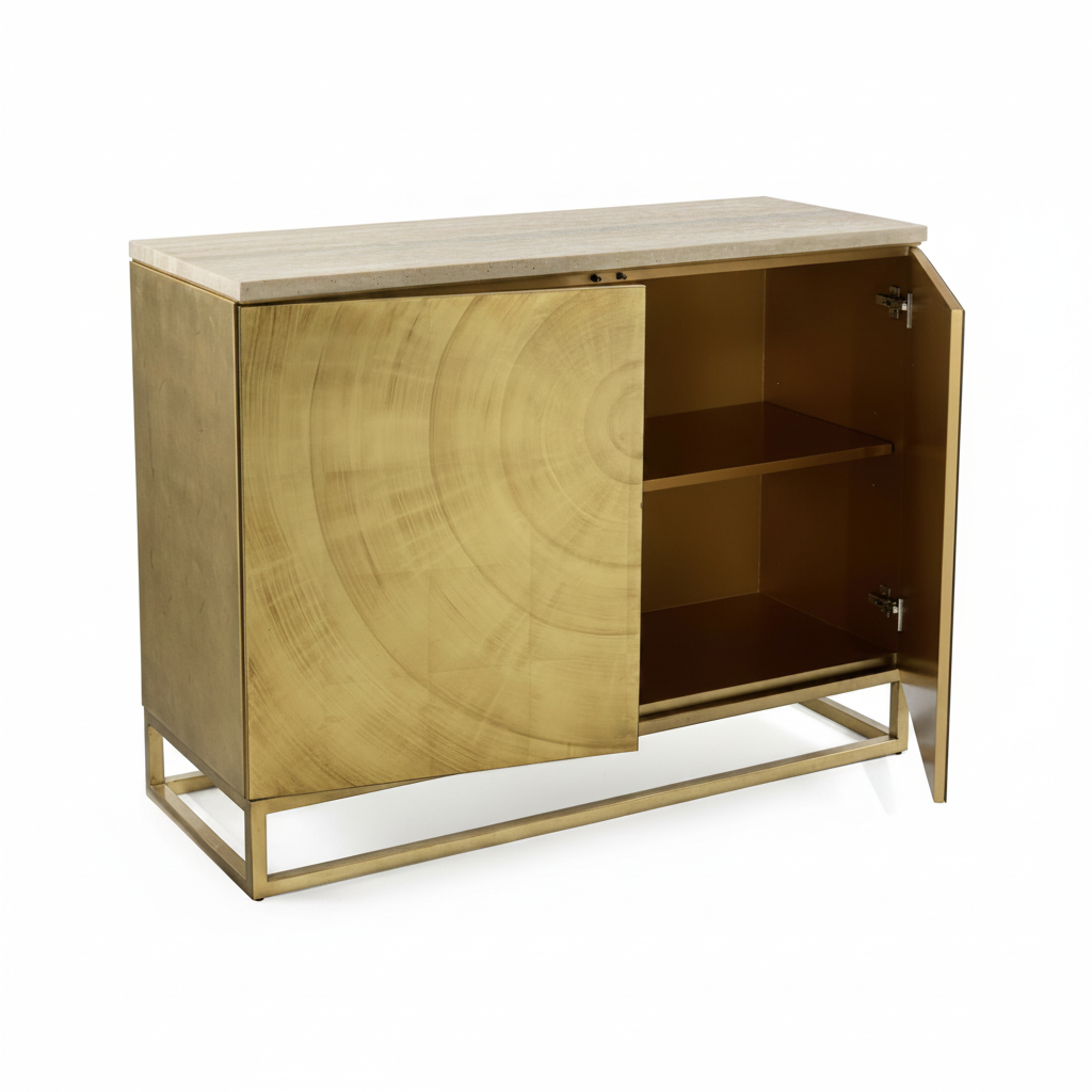 John-Richard Tonatiuh gold two-door cabinet, view 2 | Cayen Home