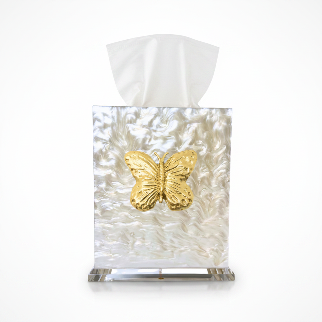 Southern Tribute butterfly boutique tissue box cover, pearl | Cayen Home