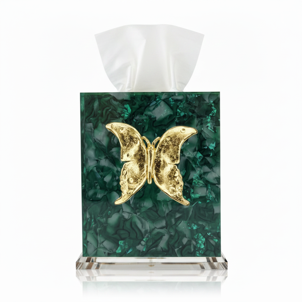 Southern Tribute butterfly boutique tissue box cover, emerald | Cayen Home