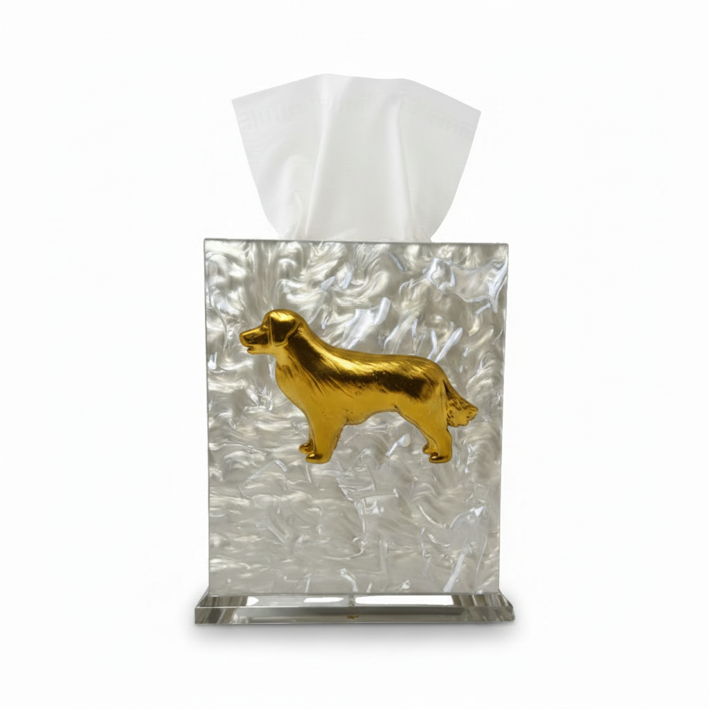 Southern Tribute golden retriever boutique tissue box cover, pearl | Cayen Home