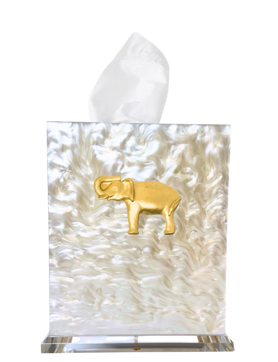 Southern Tribute elephant boutique tissue box cover, pearl | Cayen Home