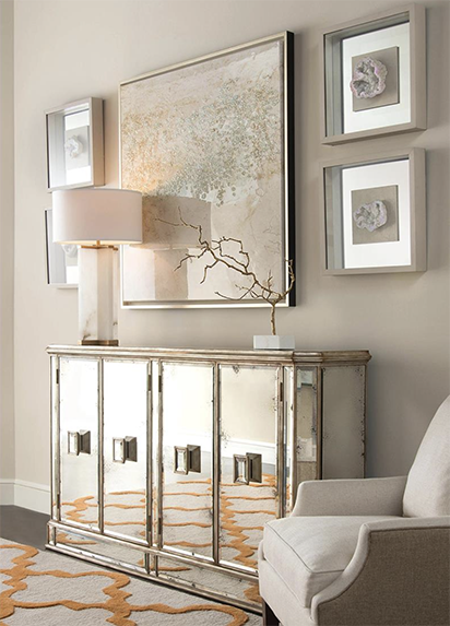 John-Richard Juno foxed mirrored credenza, view 2 | Cayen Home