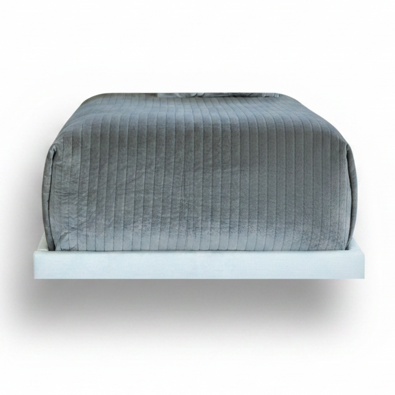 Lili Alessandra Aria quilted coverlet, light grey matte velvet, queen, 96x98 | Cayen Home