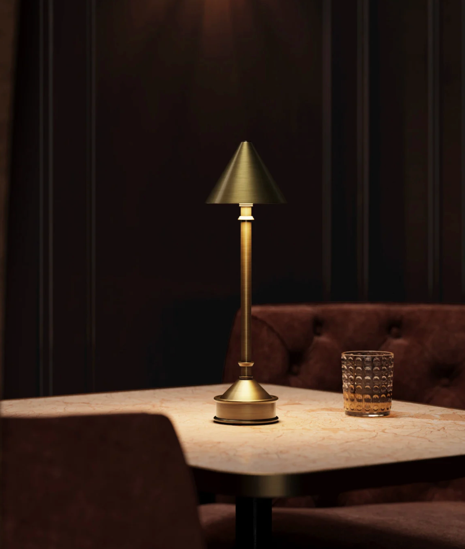 Currey & Co Traipse brass cordless table lamp, view 2 | Cayen Home