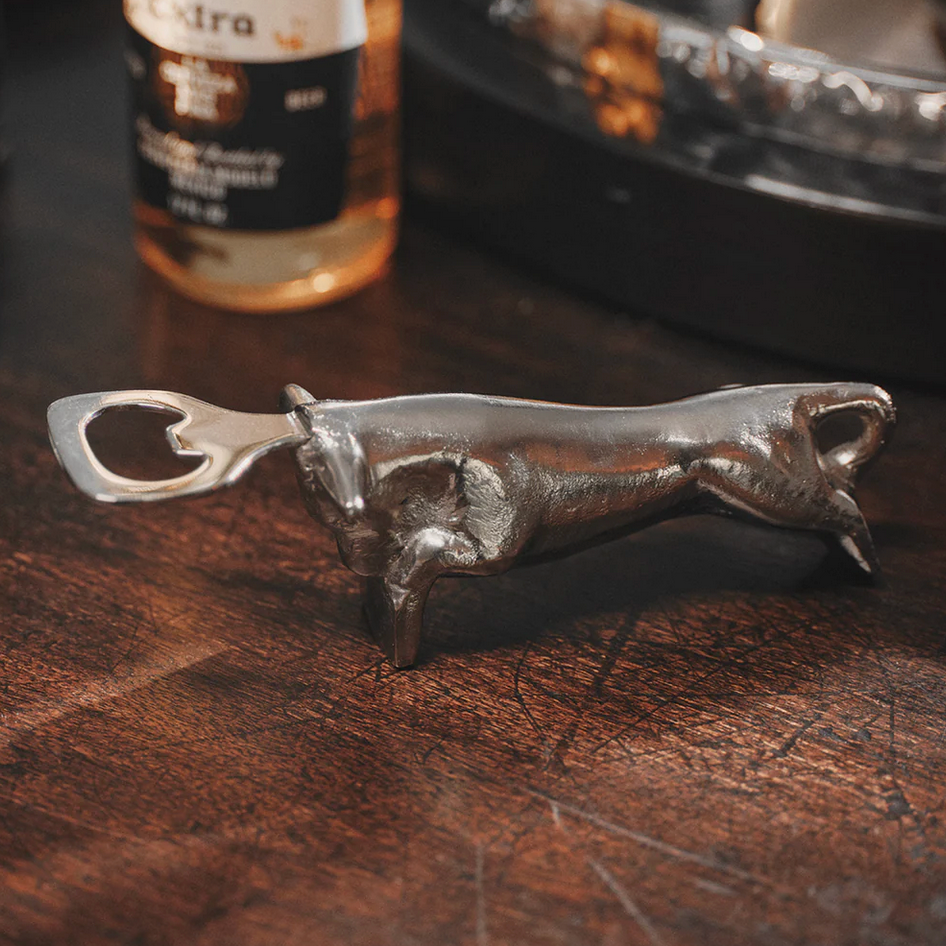 Jan Barboglio El Toro bottle opener, nickel, view 2 | Cayen Home