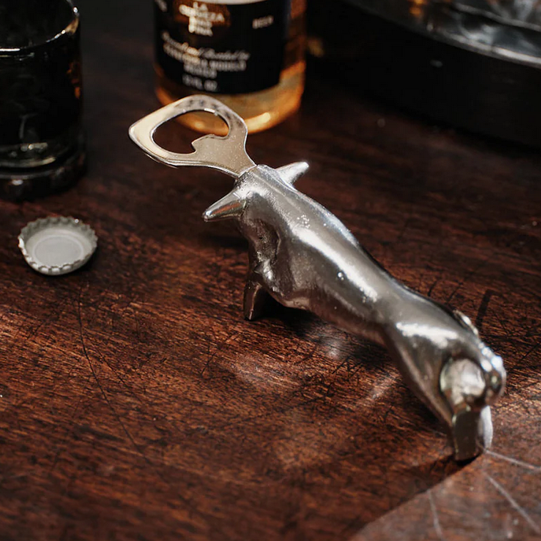 Jan Barboglio El Toro bottle opener, nickel, view 3 | Cayen Home