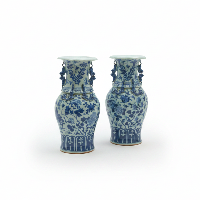 Chinese blue and white porcelain baluster vases, pair | Cayen Home