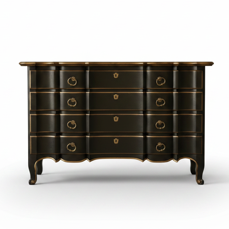 Four-drawer ebonized and gilt chest by Minton Spidell | Cayen Home