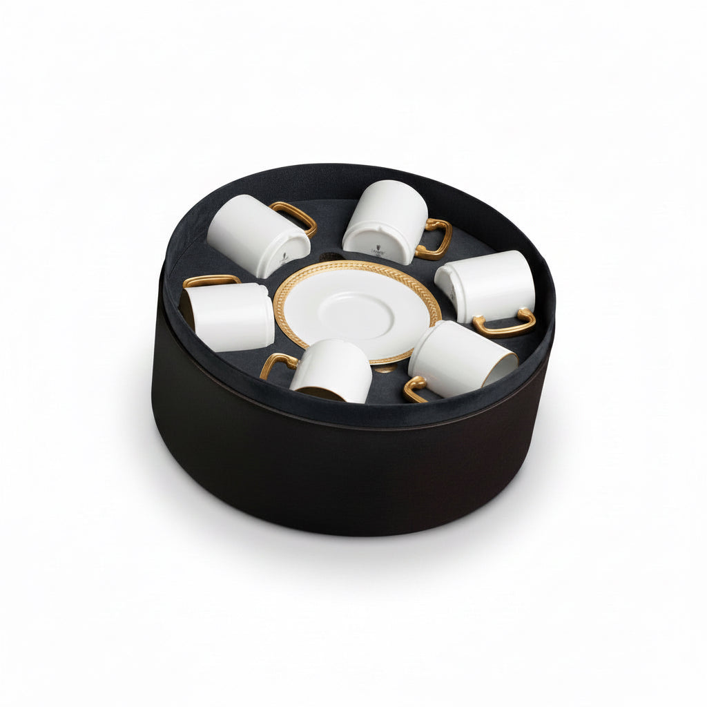 L'Objet Soie Tressee gold espresso cup and saucer, gift box of 6 | Cayen Home