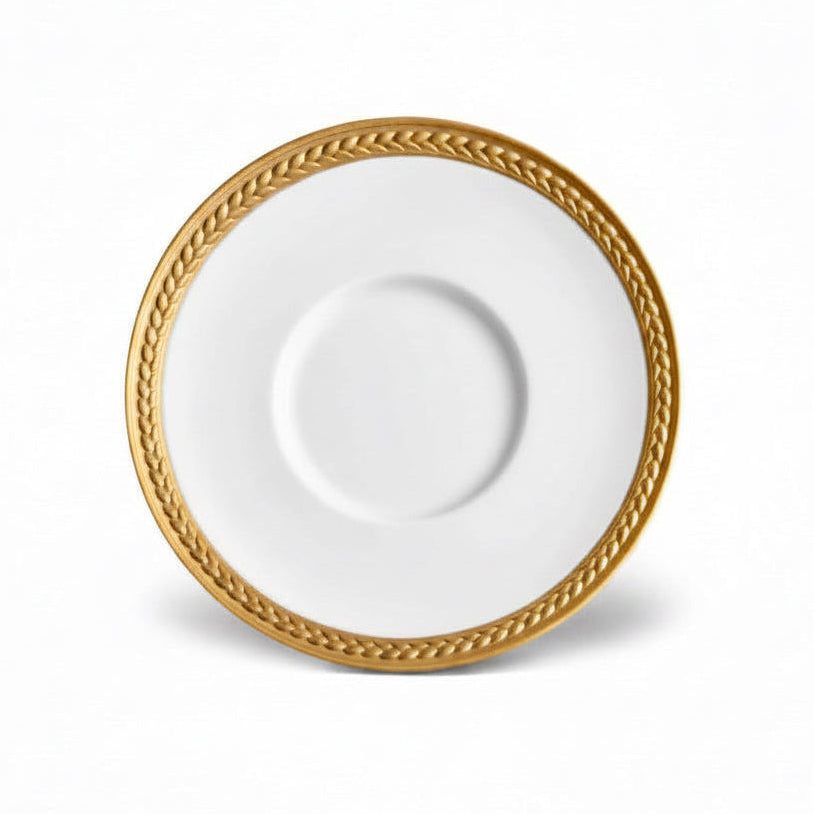 L'Objet Soie Tressee gold tea cup and saucer, gift box of 2, view 5 | Cayen Home
