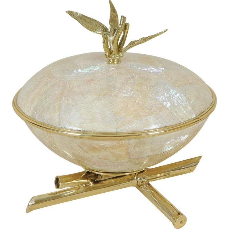 Maitland-Smith bamboo-motif white oyster shell bowl | Cayen Home