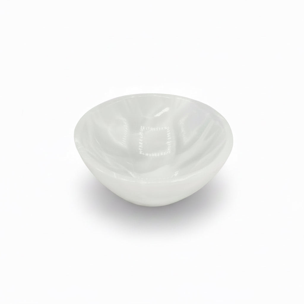 Polished white onyx circular snack bowl | Cayen Home